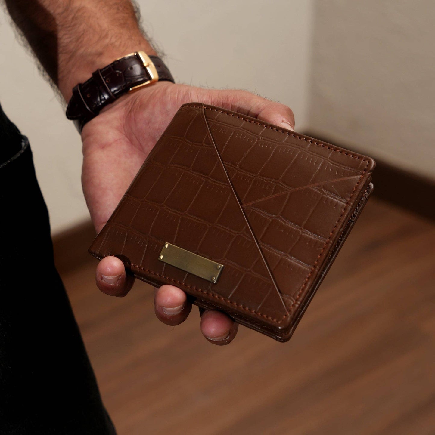 Brown Croc Leather Wallet with Coin Pocket for Men