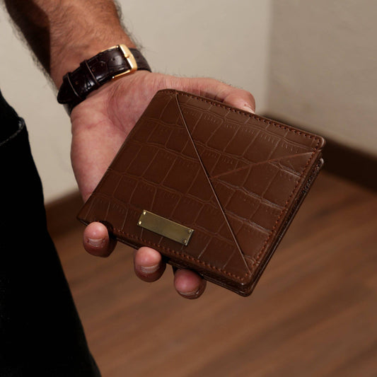 Brown Croc Leather Wallet with Coin Pocket for Men