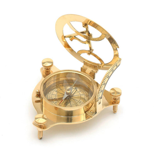 Antique Brass Sundial Compass - Nautical Desk Decor