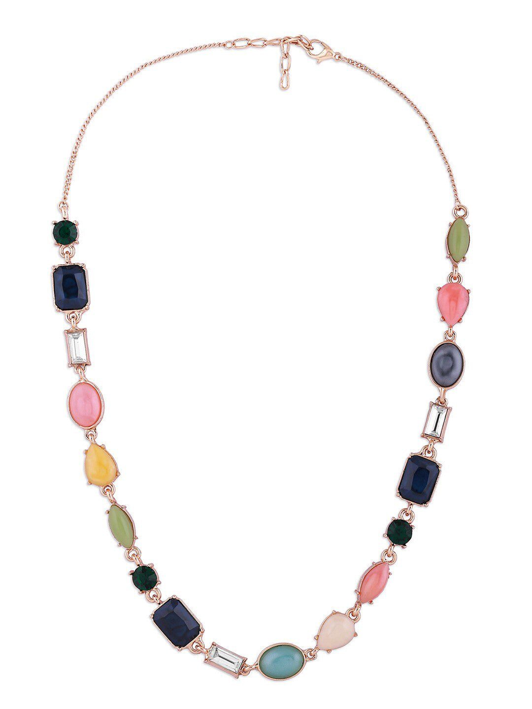 Gold Plated Necklace – Fashion Jewelry – Alloy, Blue Accent – 52cm Length