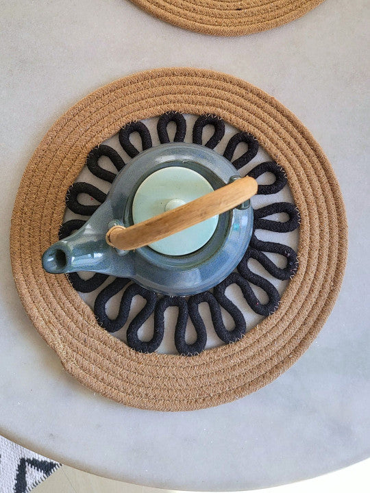 Set van 2 - Ronde Eetkamer Placemats – Katoenen Tafeltextiel – Geweven Patroon