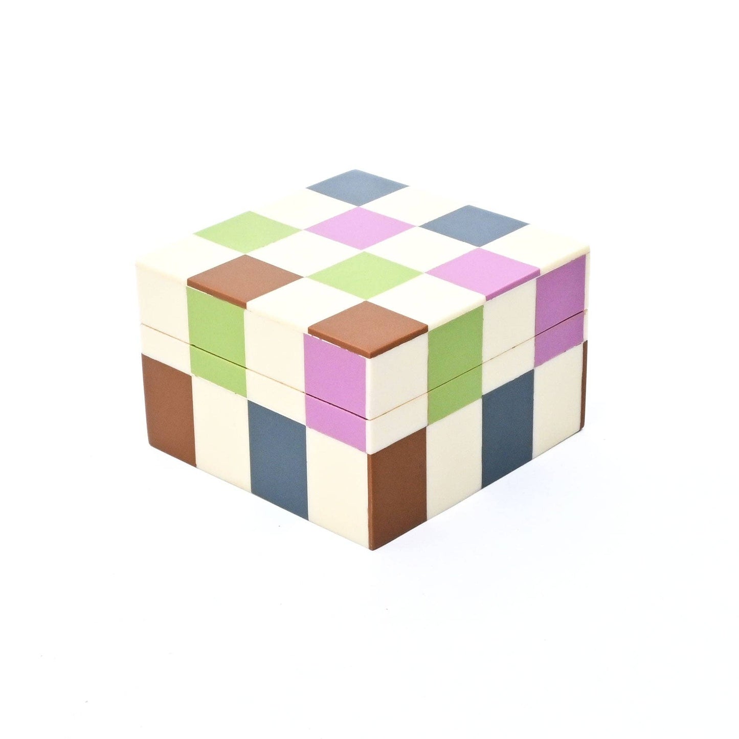 Checkered Resin Storage Box 4x4 Inch Modern MDF Décor