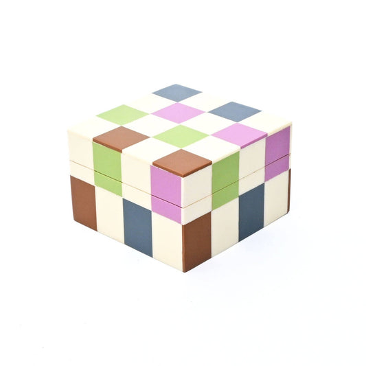 Checkered Resin Storage Box 4x4 Inch Modern MDF Décor