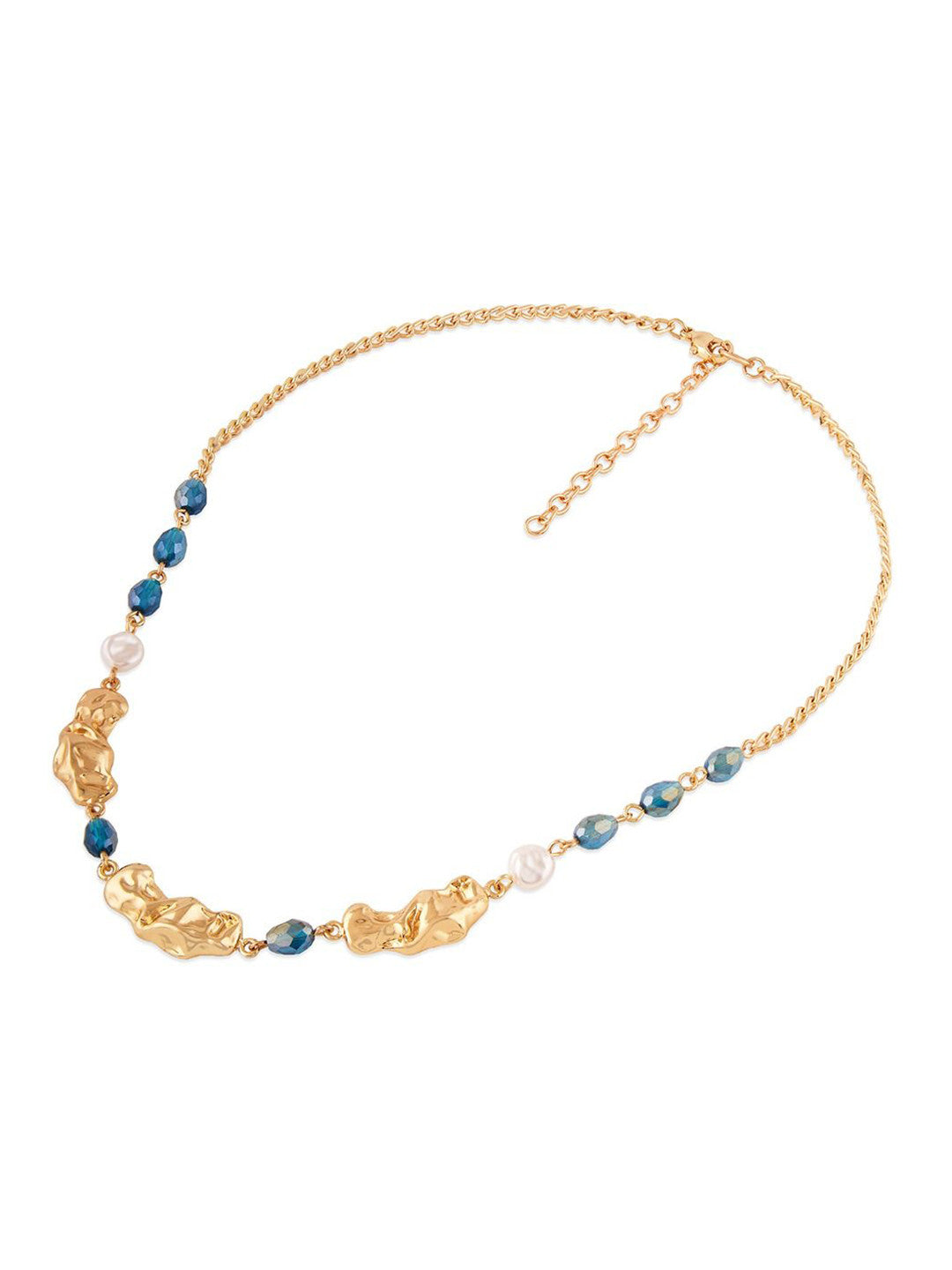 Gold-Plated Minimal Necklace – Fashion Jewellery – Alloy with Blue Bead – 24 cm Length