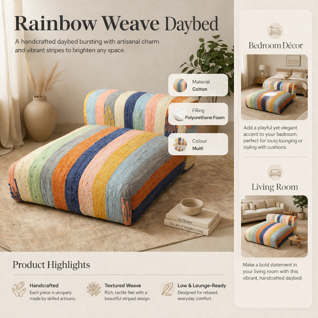L Shape Floor Sofa In Multi Stripe