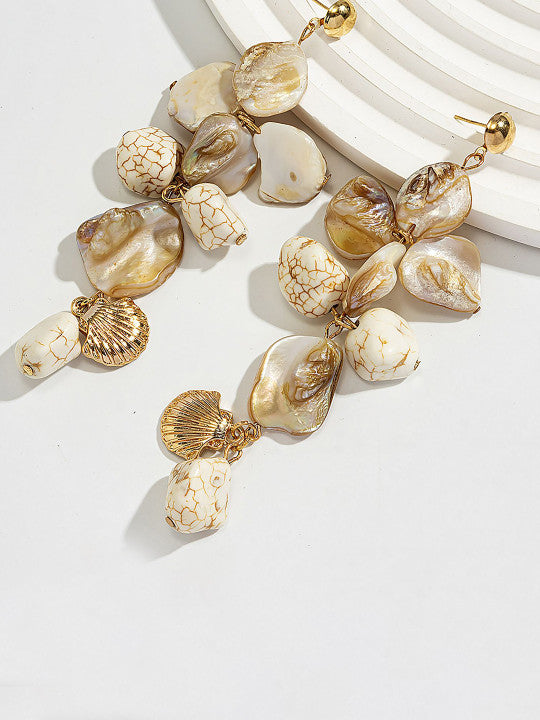 White Foliage Dangle Earwear – Gold-Plated, Stone Set