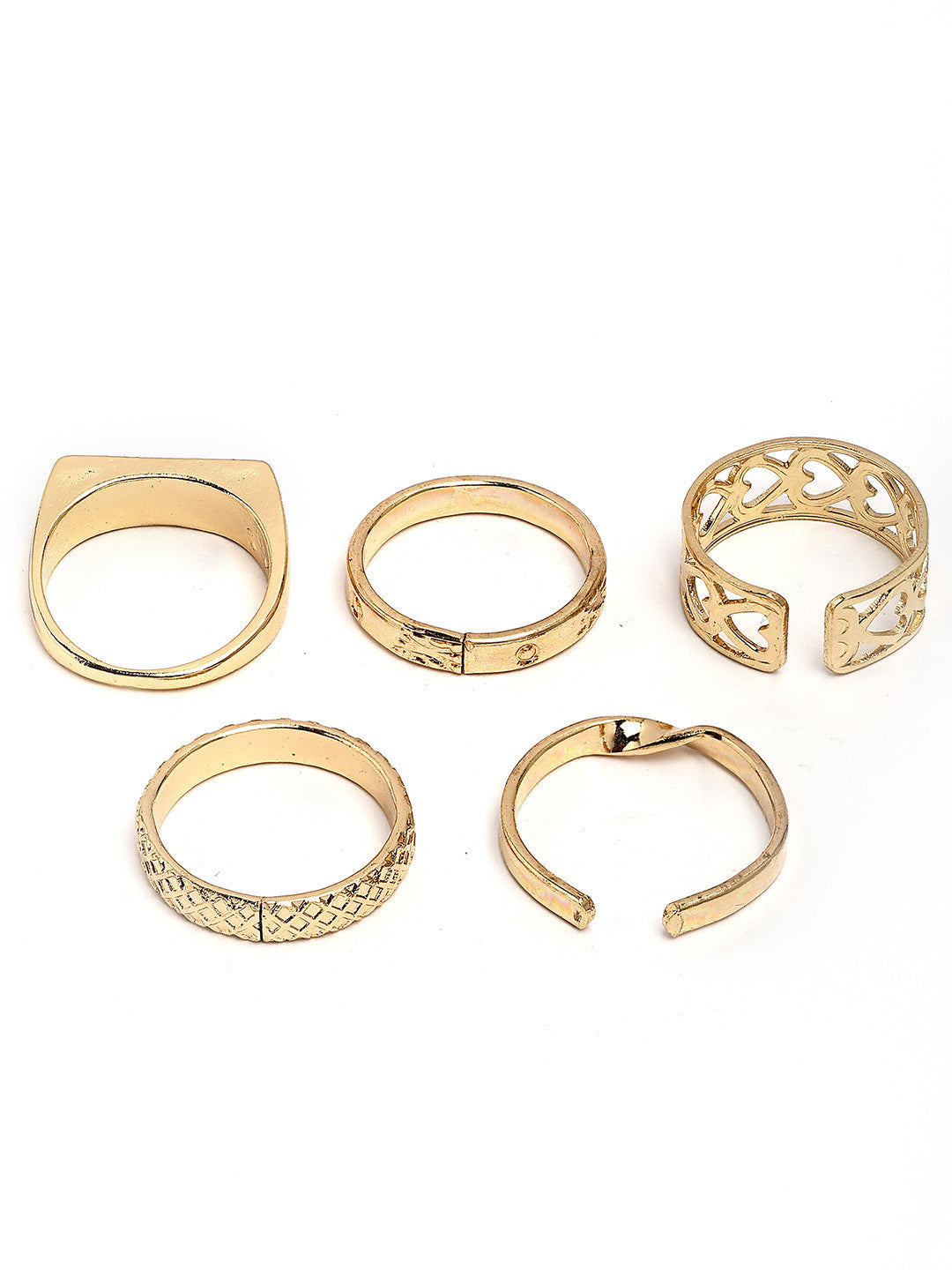 Textured Finger Ring Set – Gold Plated – Adjustable – 5-Piece Pack