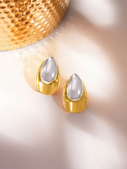 Dew Drops Form Stud Earrings – Gold-Plated Mixed Metal