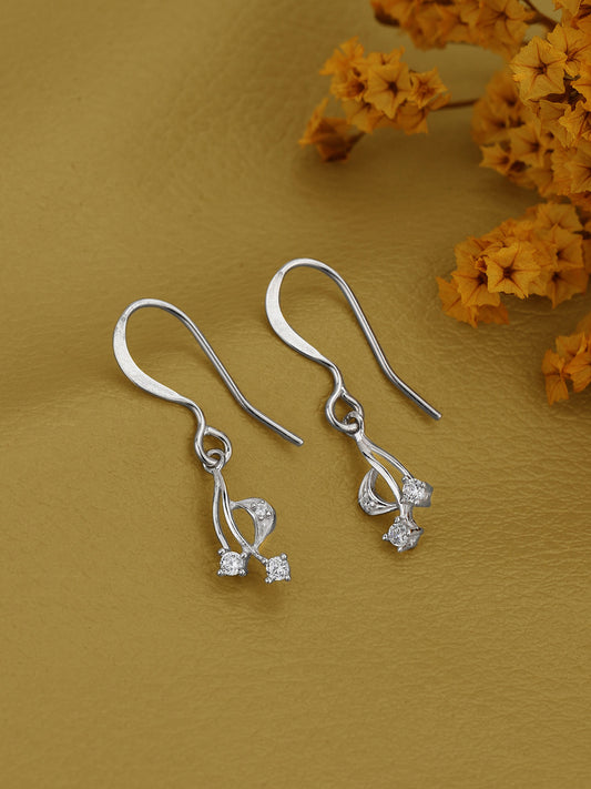 Contemporary Drop Earring – Fine Jewellery – Rhodium Plated Sterling Silver CZ – Tarnish Resistant 1.50 cm