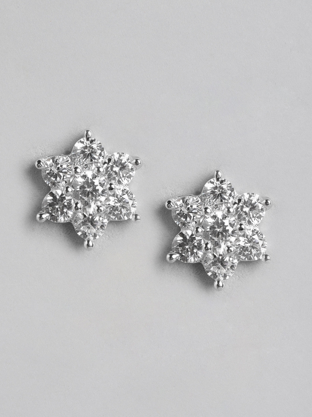 925 Sterling Silver Rhodium Plated CZ Floral Stud Earring – Petite – 1.00 cm