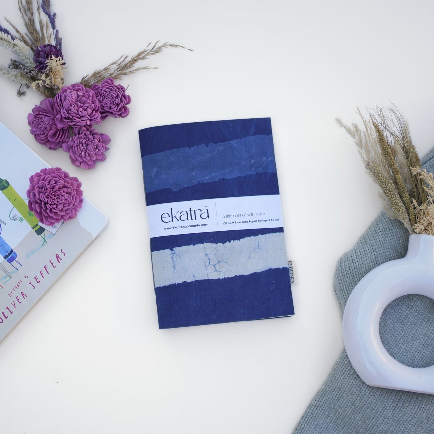 Handcrafted Sustainable A5 Unruled 100 GSM Paper Journal by Ekatra
