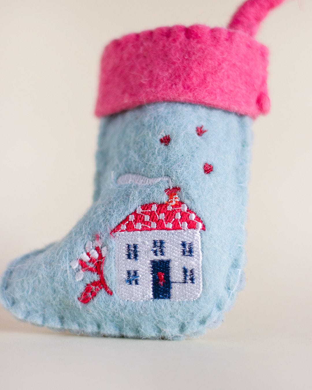 Christmas Ornament | Felt Embroidered Stocking Happy Home
