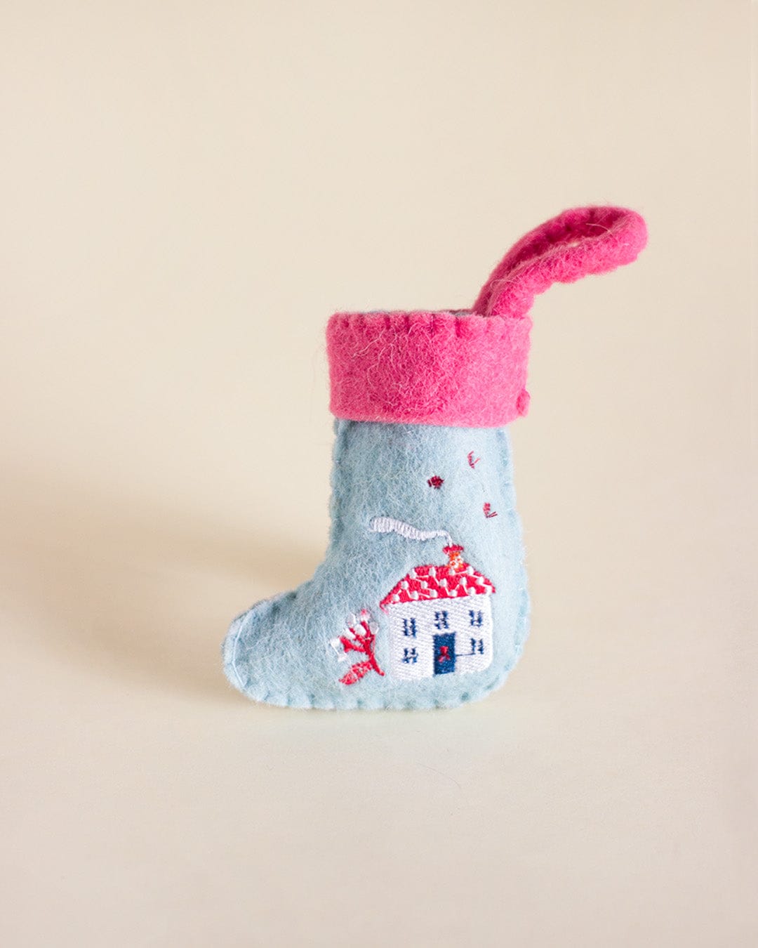 Christmas Ornament | Felt Embroidered Stocking Happy Home