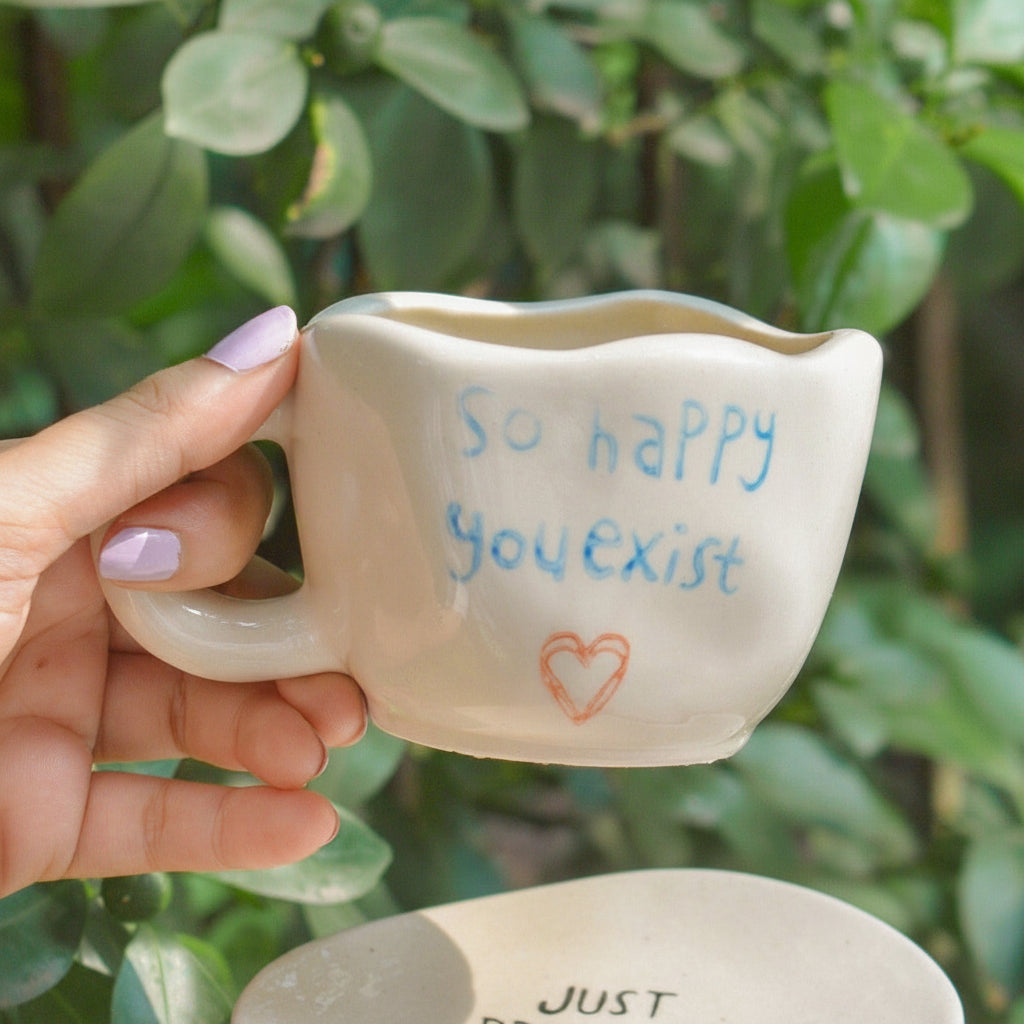 Mug | Ceramic Hand-painted Happy | Set of 2