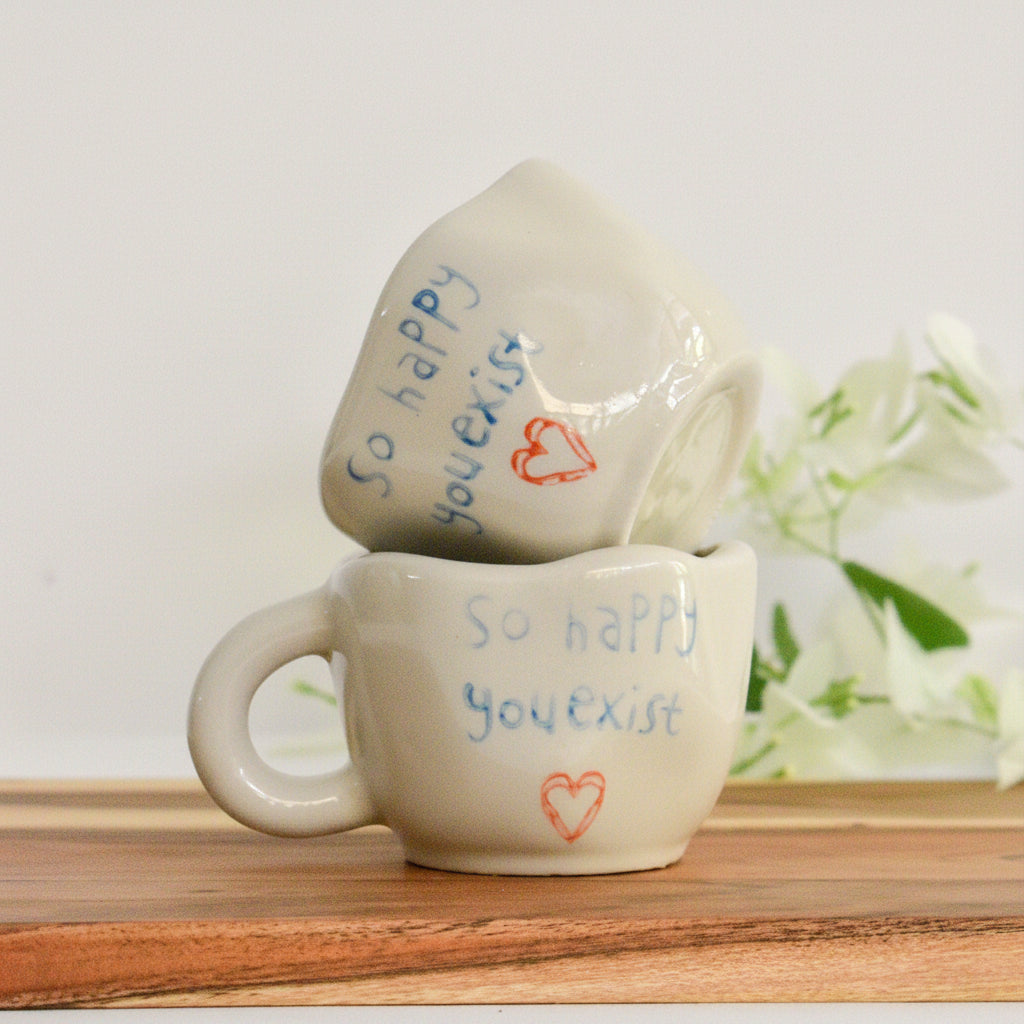 Mug | Ceramic Hand-painted Happy | Set of 2