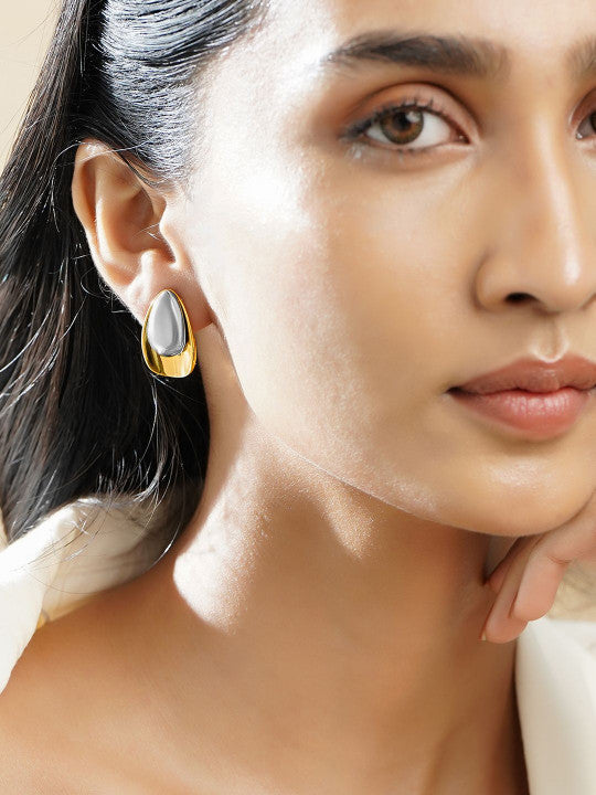 Dew Drops Form Stud Earrings – Gold-Plated Mixed Metal