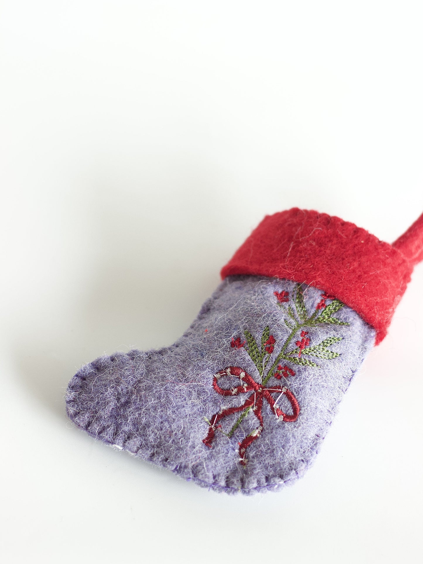Christmas Ornament | Felt Embroidered Holly Stocking