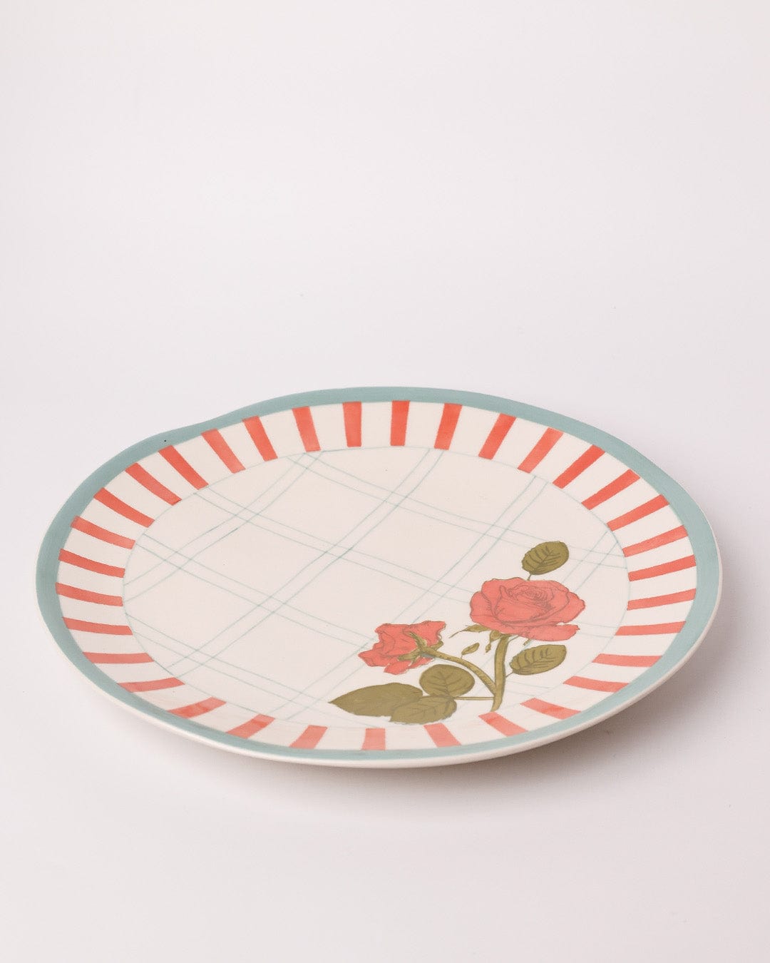 Serving Plate | Ceramic Hand-painted Rose Design | Set of 2, Small & Large