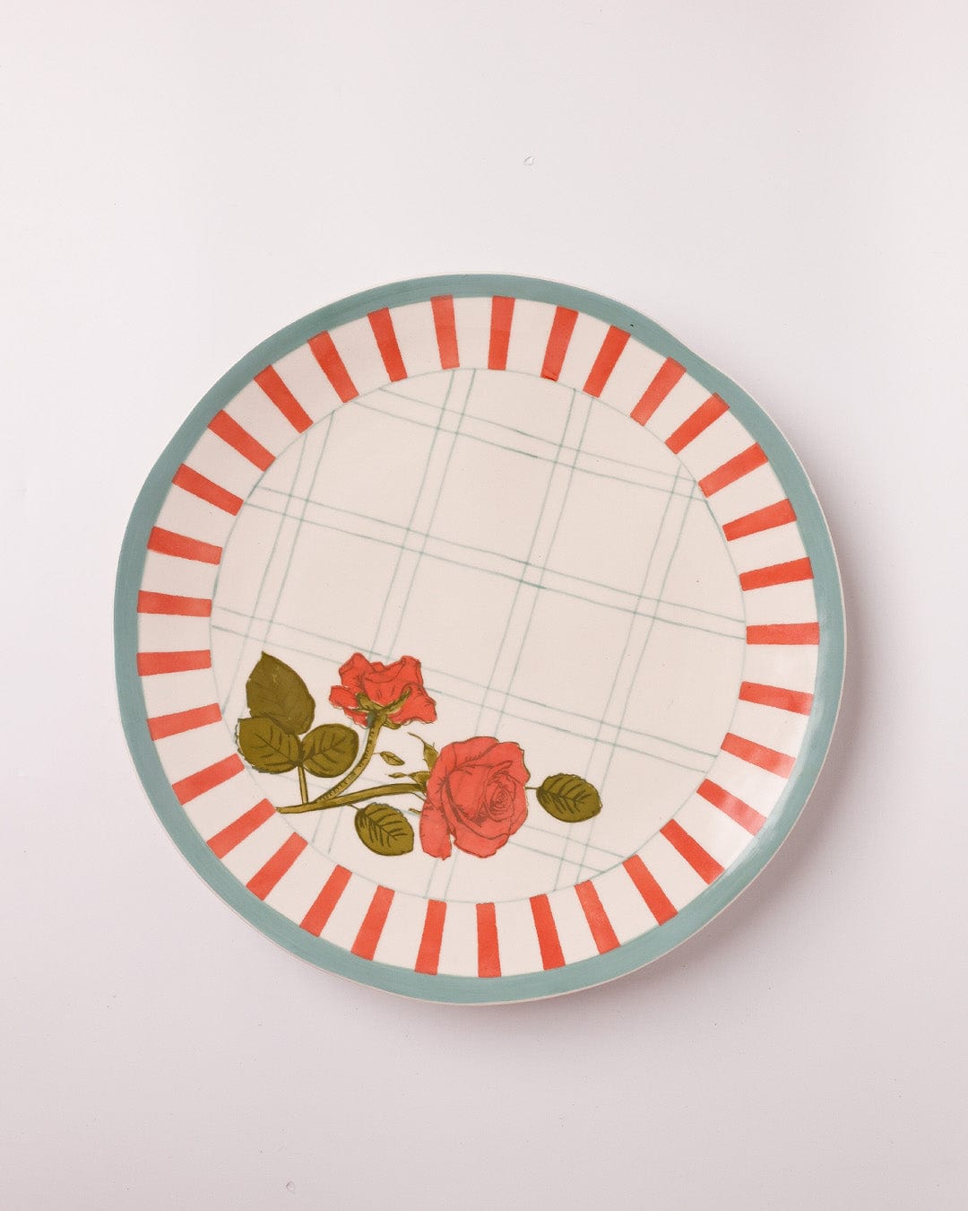 Serving Plate | Ceramic Hand-painted Rose Design | Set of 2, Small & Large