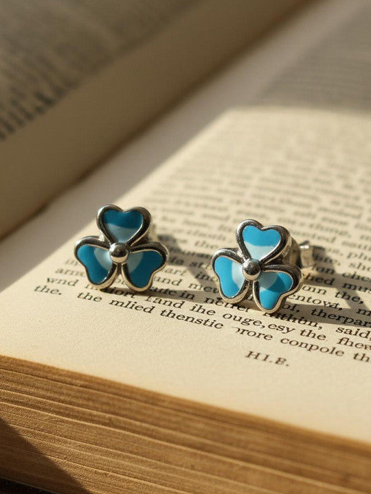 Decorative Blossom Earrings – Stud Jewellery – Enamel Detail, Silver-Plated – Per Pair