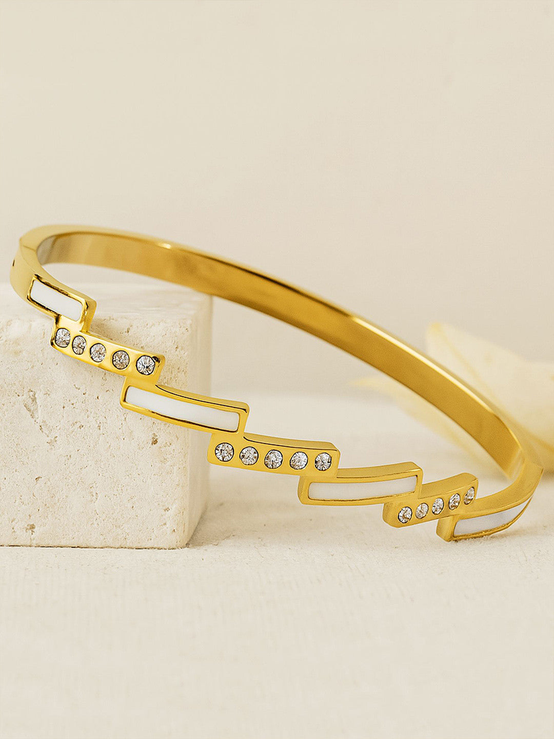 Gold-Plated Artificial Stones Studded Bangle Bracelet – Alloy Base – Individual Piece