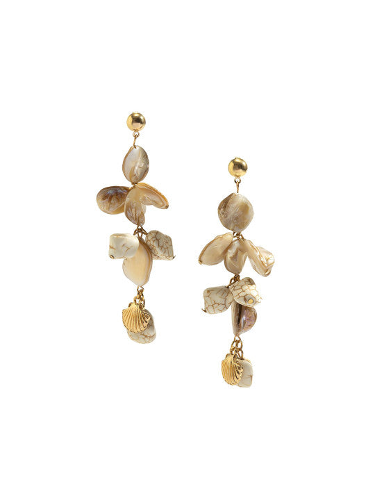 White Foliage Dangle Earwear – Gold-Plated, Stone Set
