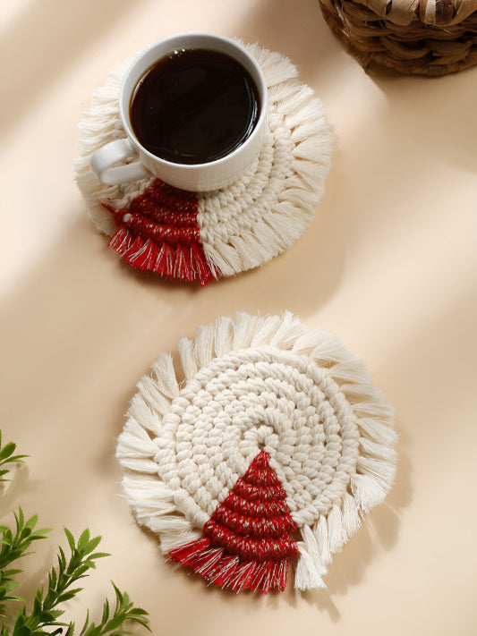 Artisan Cotton Braided Coasters - Macrame Cotton, Dual-Tone - 2pc