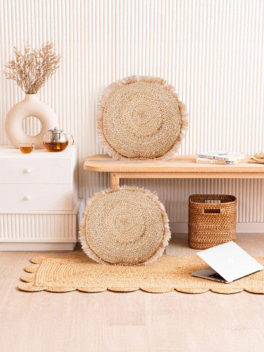 Textured Round Cushion Cover – Jute Cotton Blend