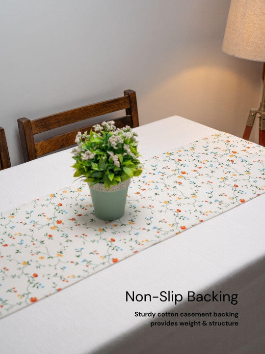 Floral Print Table Runner – Cotton-Linen Blend – Slip-Resistant Backing – Single Unit