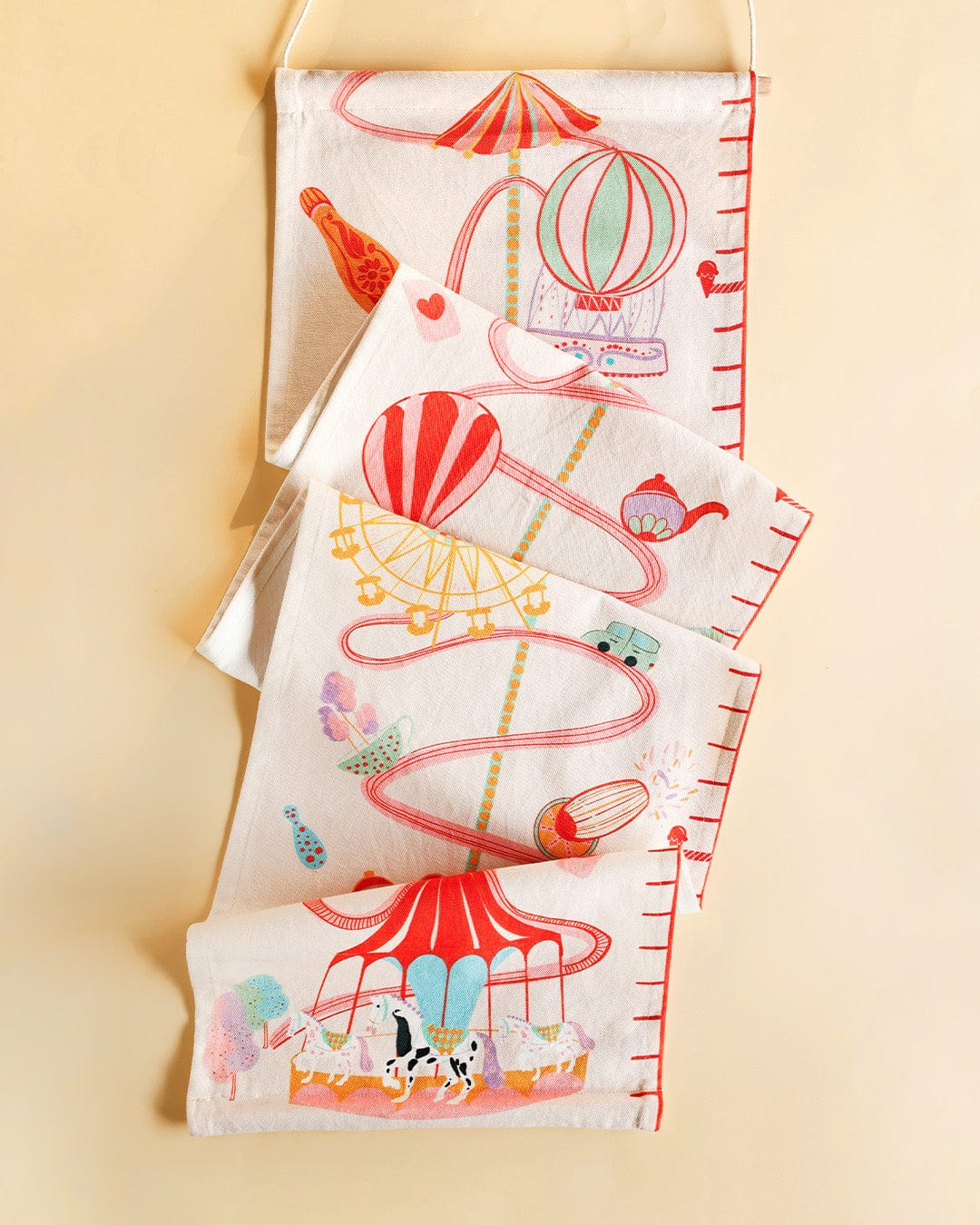 Wall Hanging | Embroidered Cotton Carnival Rides Height Chart | 138x31cm