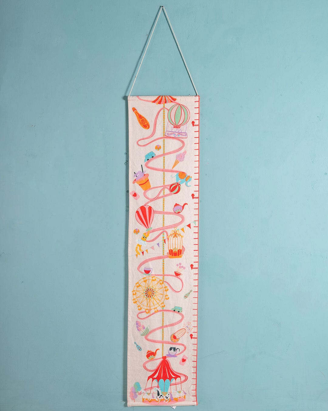 Wall Hanging | Embroidered Cotton Carnival Rides Height Chart | 138x31cm