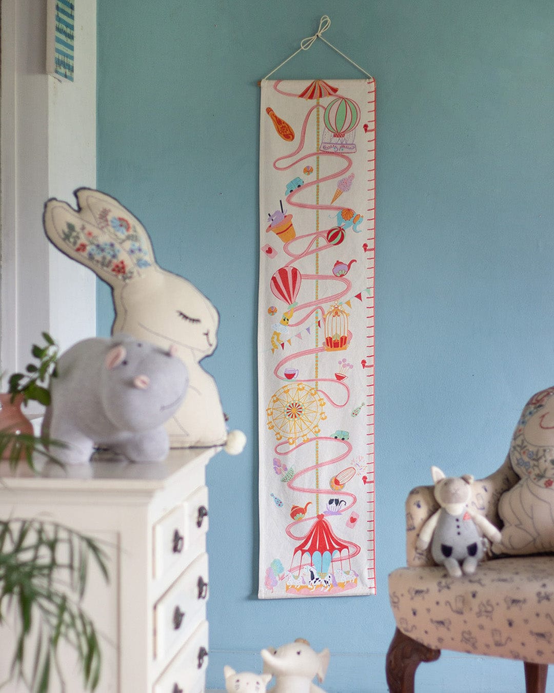 Wall Hanging | Embroidered Cotton Carnival Rides Height Chart | 138x31cm