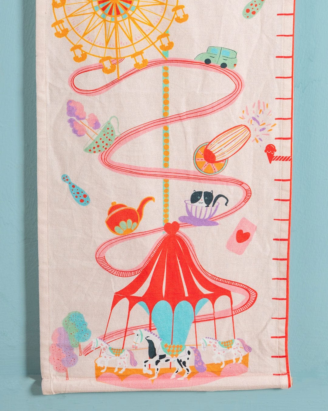 Wall Hanging | Embroidered Cotton Carnival Rides Height Chart | 138x31cm