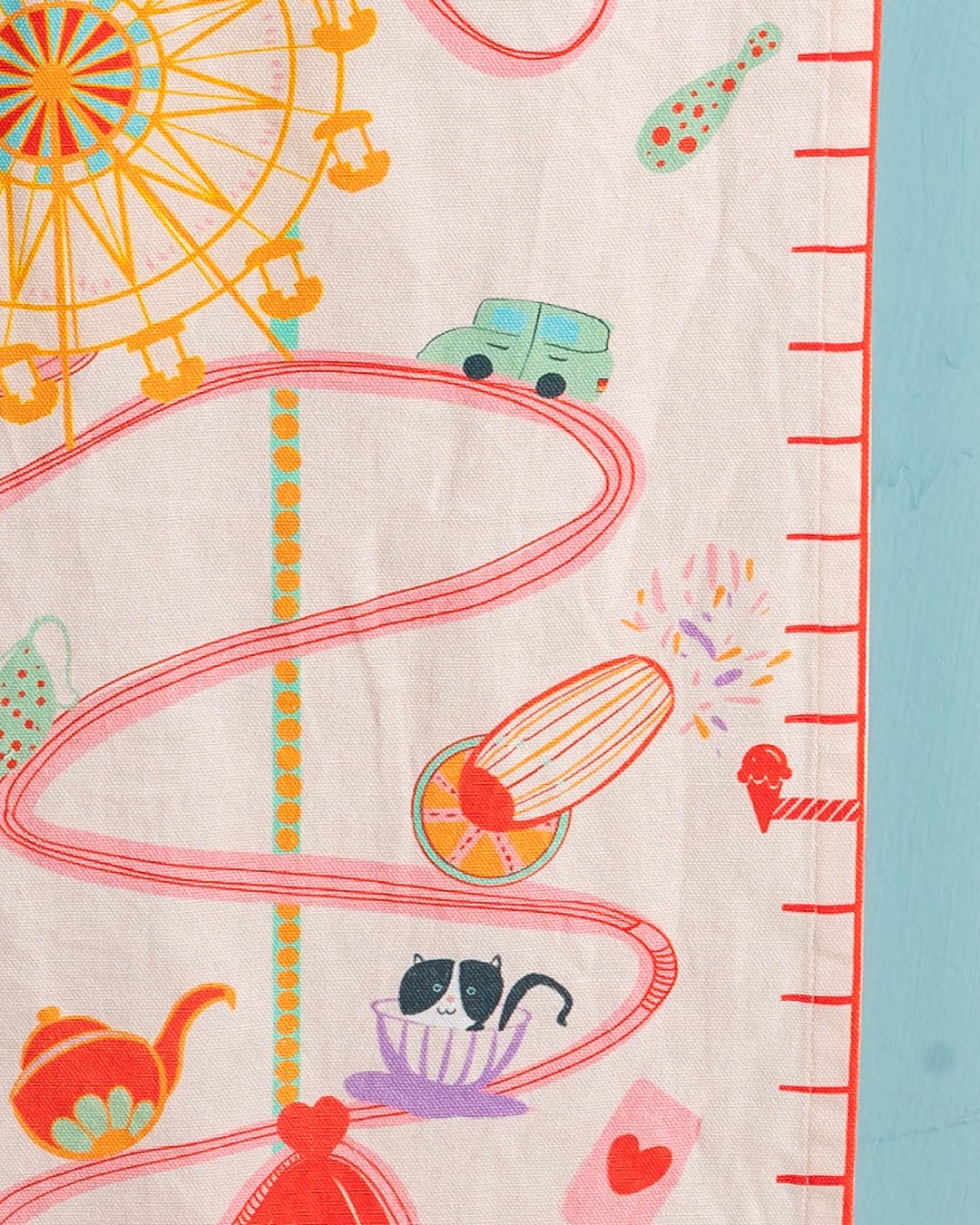 Wall Hanging | Embroidered Cotton Carnival Rides Height Chart | 138x31cm