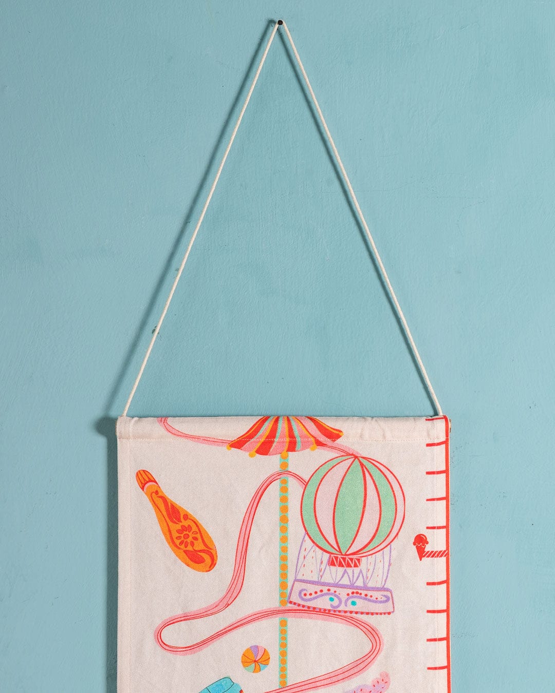 Wall Hanging | Embroidered Cotton Carnival Rides Height Chart | 138x31cm