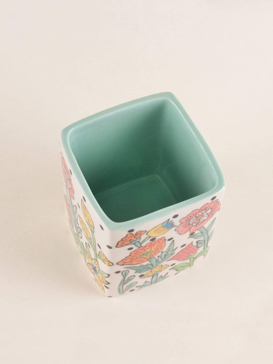 Serving Tray | Handpainted Ceramic Cutlery Holder | Kelly Green
