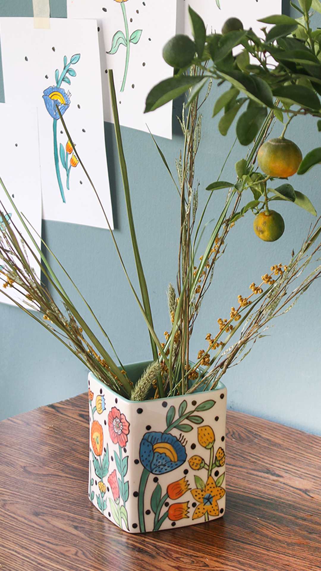 Serving Tray | Handpainted Ceramic Cutlery Holder | Kelly Green