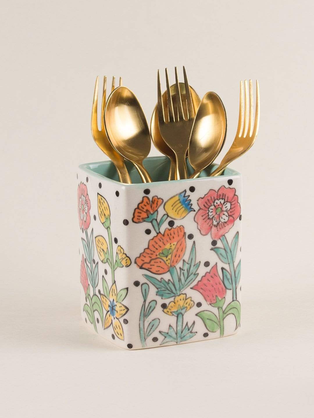 Serving Tray | Handpainted Ceramic Cutlery Holder | Kelly Green