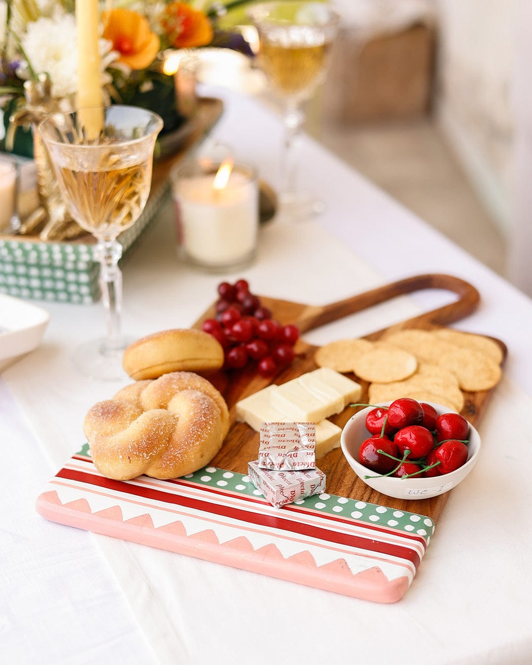 Serving Tray | Handpainted Wood Grooves & Handles | 17 L x 10 W inches