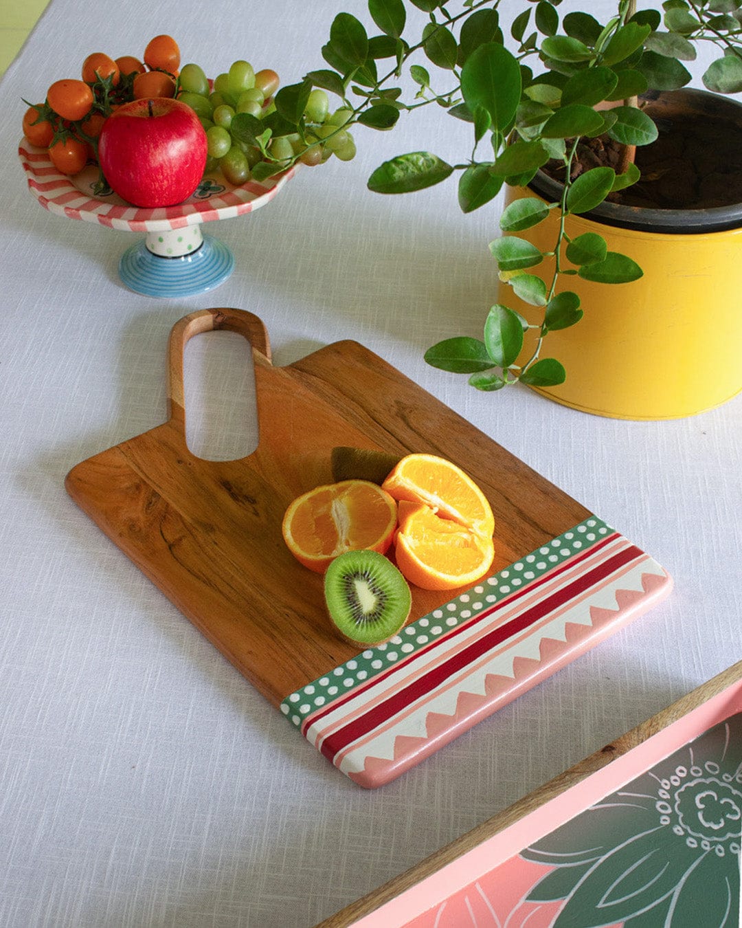 Serving Tray | Handpainted Wood Grooves & Handles | 17 L x 10 W inches
