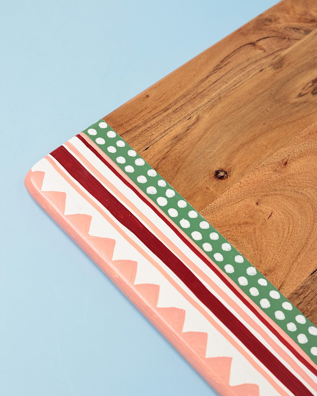 Serving Tray | Handpainted Wood Grooves & Handles | 17 L x 10 W inches