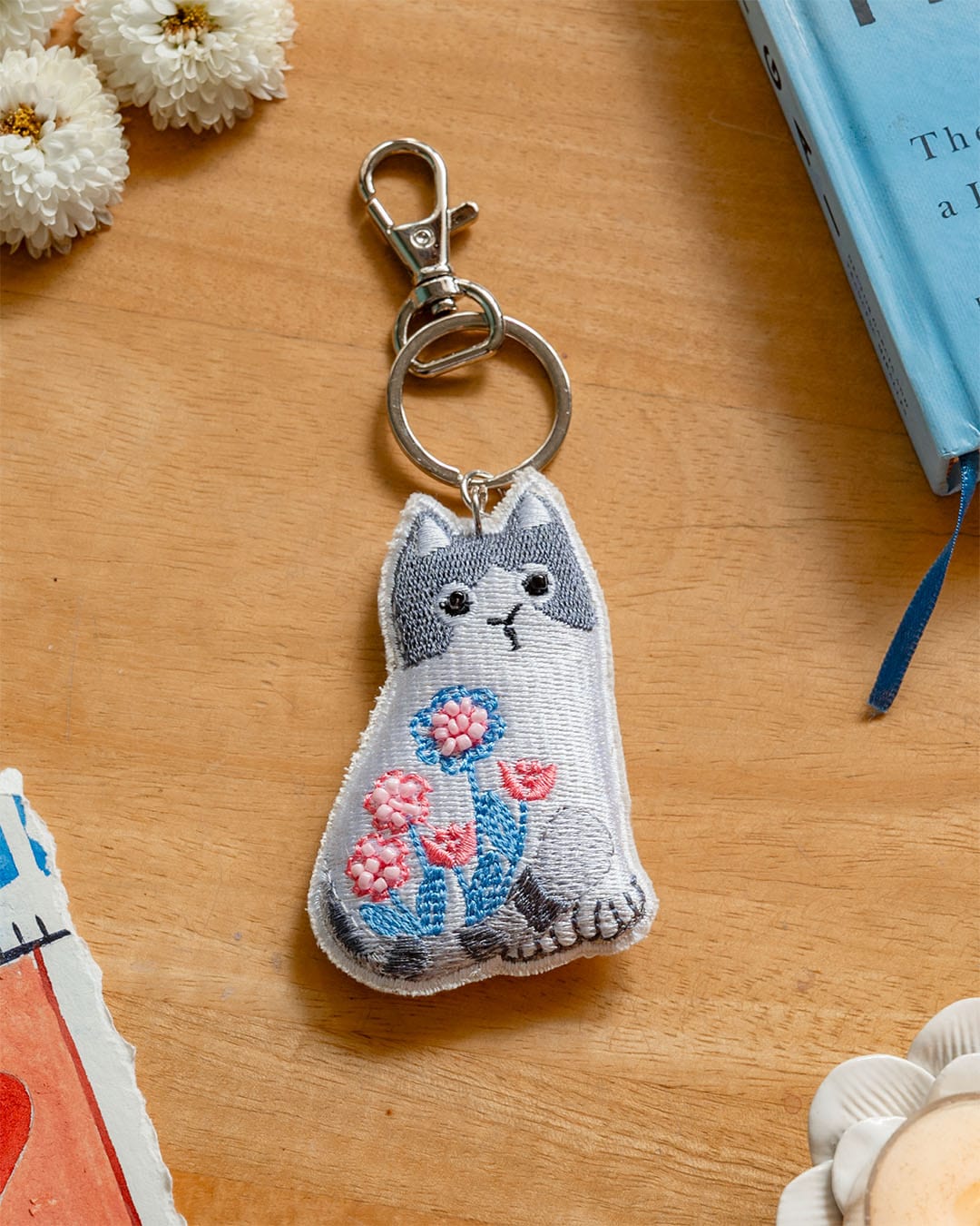 Keychain | Hand Embroidered Quilted Beaded Detail | 3.2L x 3.1W In