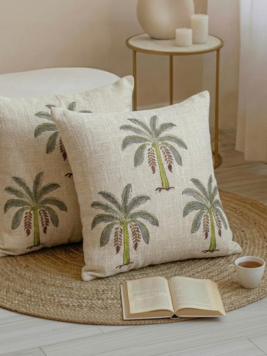 Set of 2 - Grey & Green Square Cushion Covers – Decorative Textiles – Durable Cotton