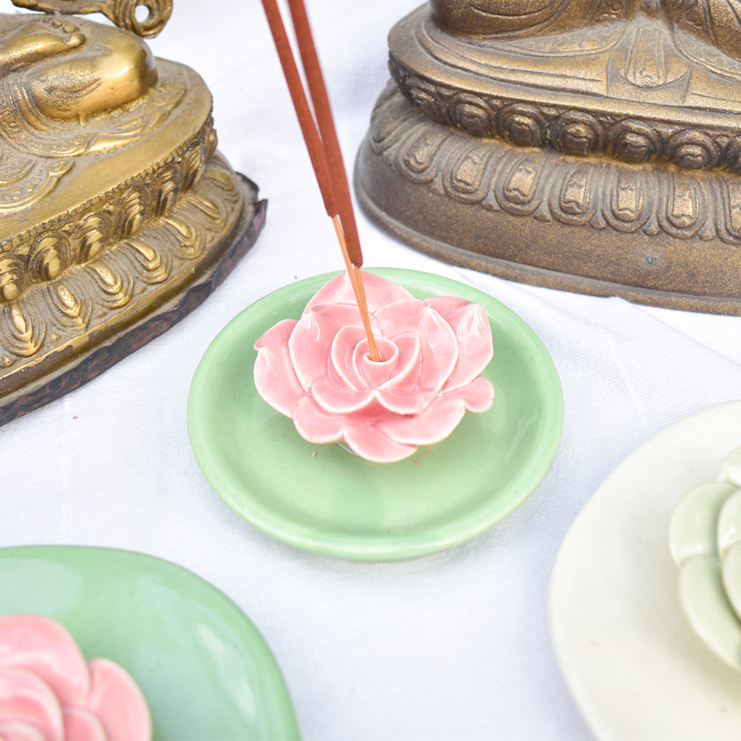 Insence Holder | Sculpted Pink Lotus Design | Handcrafted