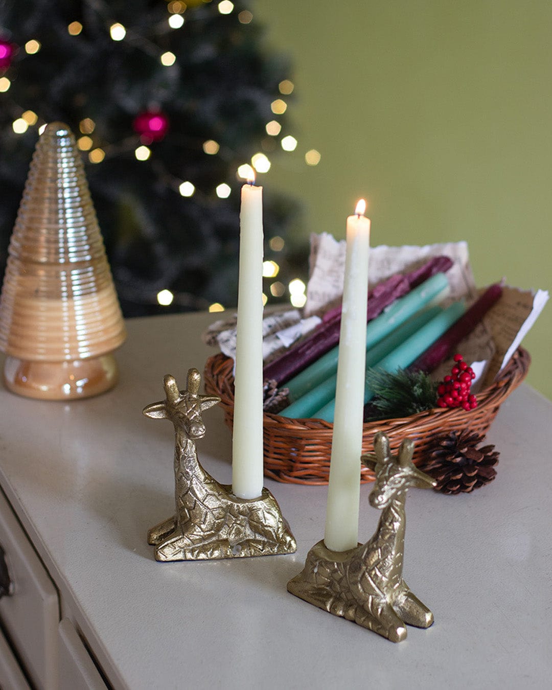 Candle Holder | Brass Giraffe | H 5.5 x D 3 Inches, Set of 2