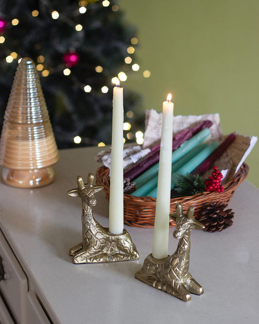 Candle Holder | Brass Giraffe | H 5.5 x D 3 Inches, Set of 2