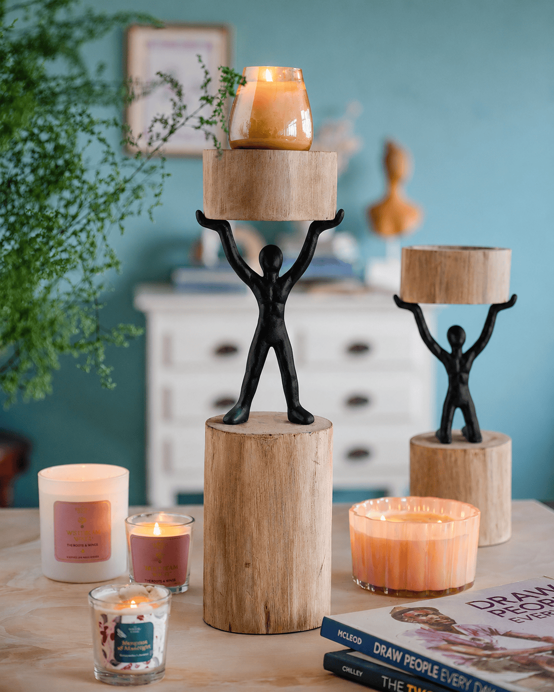 Candle Holder | Mango Wood Pillar | Large, 12x10x5cm