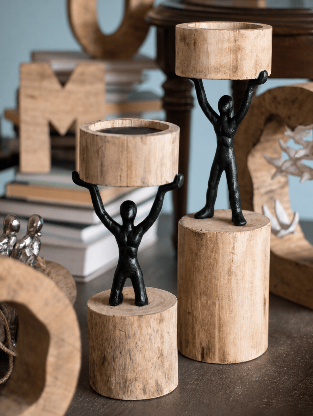 Candle Holder | Reclaimed Mango Wood Rustic Stand | 10x11x27.5cm