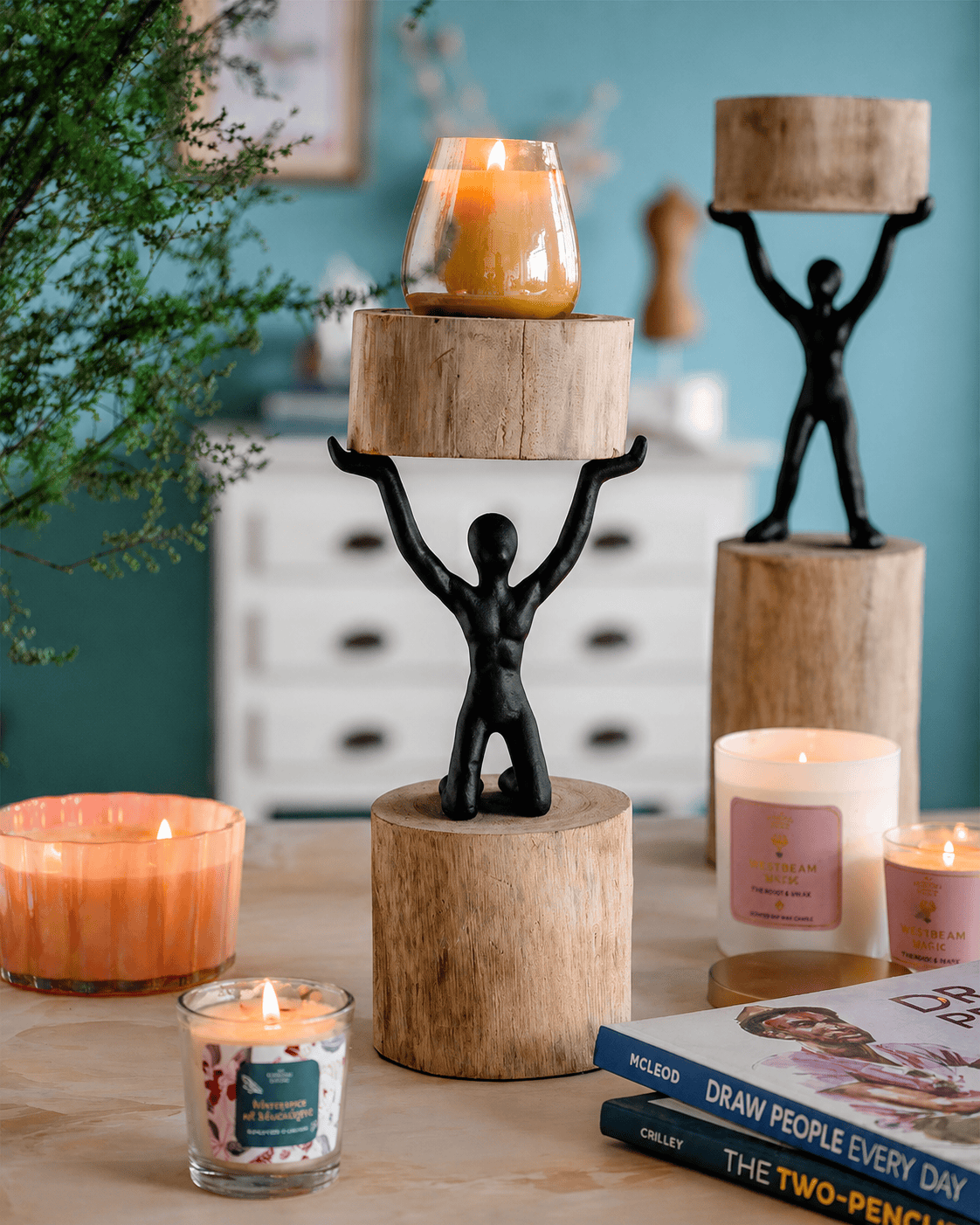 Candle Holder | Reclaimed Mango Wood Rustic Stand | 10x11x27.5cm