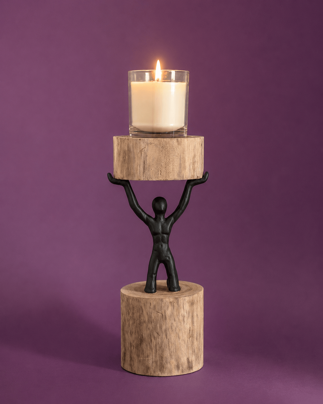 Candle Holder | Reclaimed Mango Wood Rustic Stand | 10x11x27.5cm